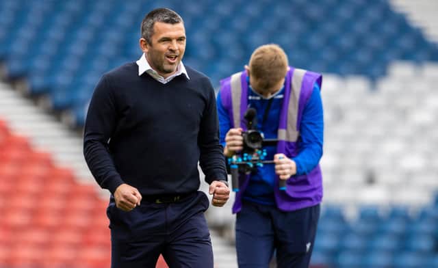 St Johnstone manager Callum Davidson celebrates at full time after the 2-0 win over St Mirren at Hampden. (Photo by Alan Harvey / SNS Group)