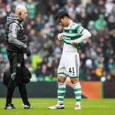 Celtic's Reo Hatate went off injured against Hibs on March 18 and is out of the Old Firm match against Rangers this weekend. (Photo by Alan Harvey / SNS Group)