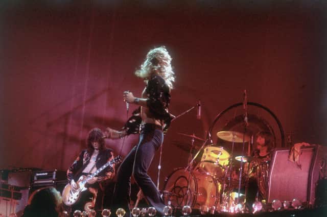 Led Zeppelin on stage. Left to right, Jimmy Page, Robert Plant and John Bonham. Pic: Hulton Archive/Getty Images