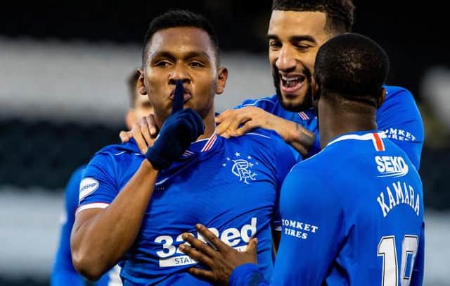 Alfredo Morelos celebrates after ending his recent goal drought as Rangers beat St Mirren 2-0 in Paisley. (Photo by Alan Harvey / SNS Group)