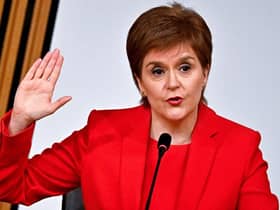 Nicola Sturgeon takes the oath before giving evidence to the Holyrood committee set up to investigate the Scottish government's handling of complaints made about Alex Salmond (Picture: Jeff J Mitchell/pool/AFP via Getty Images)