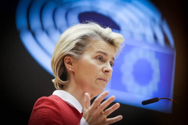 European Commission president Ursula von der Leyen delivers a speech during the debate on EU-UK trade and co-operation agreement. Picture: Oliver Hoslet/POOL/AFP via Getty Images