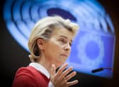 European Commission president Ursula von der Leyen delivers a speech during the debate on EU-UK trade and co-operation agreement. Picture: Oliver Hoslet/POOL/AFP via Getty Images