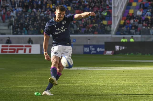 Blair Kinghorn kicked 11 points for Scotland against Argentina in Santiago del Estero. (AP Photo/Gustavo Garello)