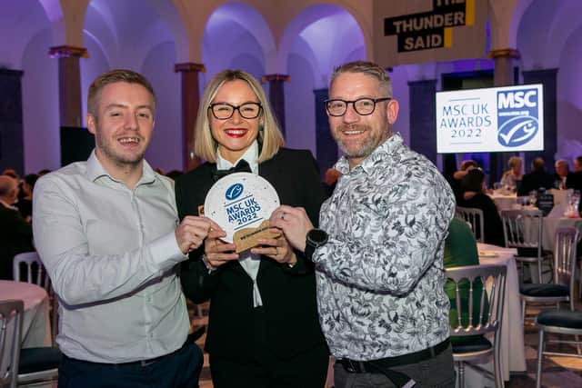 Paul Gunn, Viktorija Richardson and Calum Richardson from the Bay with their award.