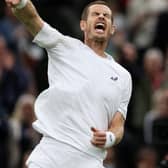 Andy Murray celebrates his first-round victory