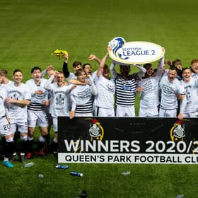 Queens Park celebrate winning the Scottish League Two title.