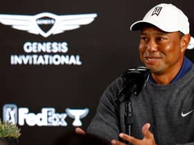 Tiger Woods during a press conference prior to The Genesis Invitational at Riviera Country Club in Pacific Palisades, California. Picture: Ronald Martinez/Getty Images.