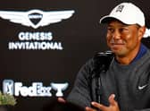 Tiger Woods during a press conference prior to The Genesis Invitational at Riviera Country Club in Pacific Palisades, California. Picture: Ronald Martinez/Getty Images.
