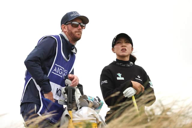 Lydia Ko and her caddie Paul Cormack pictured during the final round of the AIG Women's Open at St Andrews. Picture: Luke Walker/Getty Images.