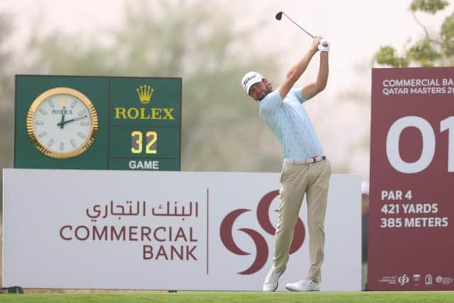 Scott Jamieson plays his tee shot on the first hole during the second round of the Commercial Bank Qatar Masters at Education City Golf Club in Doha. Picture: Richard Heathcote/Getty Images.