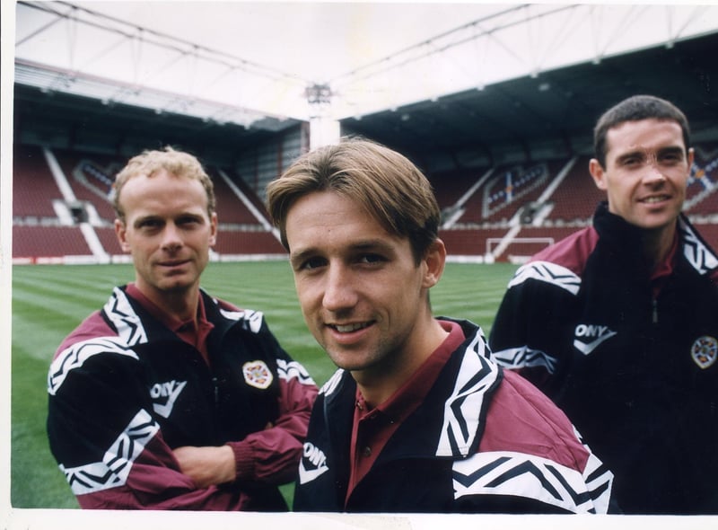 Hearts players L TO R Jeremy Goss, Neil McCann and David Weir. New signings in 1996.