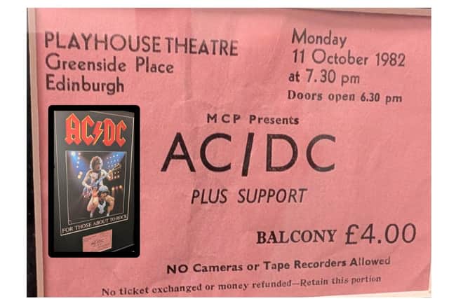 My ticket - and (inset) programme - for AC/DC's gig at the Playhouse Theatre in 1982 (Pic: Allan Crow)