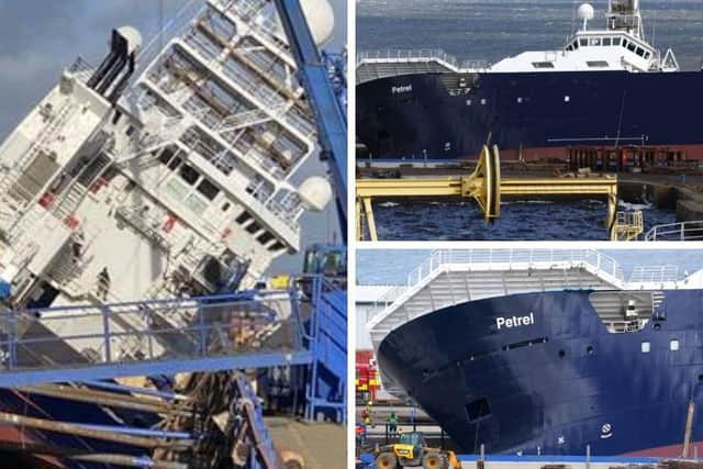 Twenty-five people were injured when a ship tipped over in a dry dock in Leith on Wednesday morning, the Scottish Ambulance Service said.