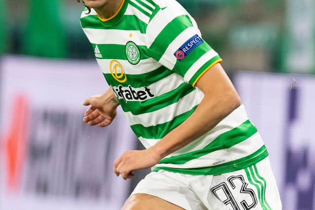 GLASGOW,  SCOTLAND  - OCTOBER 22: Diego Laxalt during the UEFA Europa League match between Celtic and AC Milan at Celtic ParkOctober 22, 2020, in Glasgow, Scotland. (Photo by Craig Foy / SNS Group)