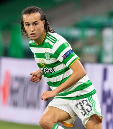 GLASGOW,  SCOTLAND  - OCTOBER 22: Diego Laxalt during the UEFA Europa League match between Celtic and AC Milan at Celtic ParkOctober 22, 2020, in Glasgow, Scotland. (Photo by Craig Foy / SNS Group)