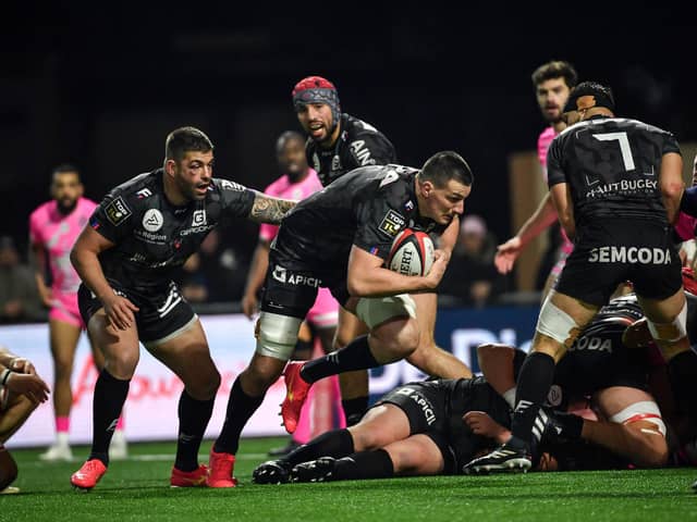 Ewan Johnson of French side Oyonnax is one of 10 uncapped players named in Gregor Townsend's Scotland squad for the Americas summer tour. (Photo by ARNAUD FINISTRE/AFP via Getty Images)
