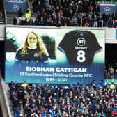 The Murrayfield crowd pay tribute to Scotland international Siobhan Cattigan before Scotland's Six Nations match against Ireland in March this year. Cattigan died in November 2021. (Photo by Craig Williamson / SNS Group)