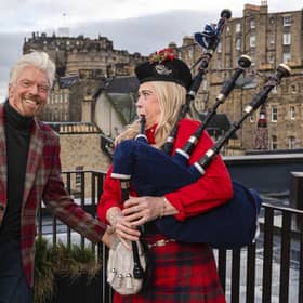 Sir Richard Branson and piper Louise Marshall mark the opening of the new Virgin Hotels Edinburgh development in the Old Town. Picture: Euan Cherry/PA Wire