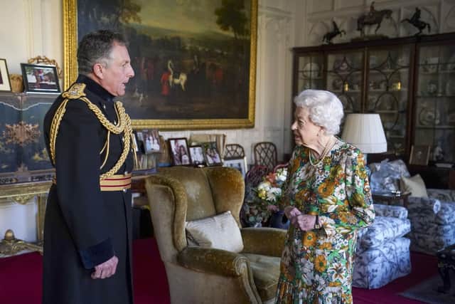 Queen Elizabeth II receives General Sir Nick Carter, Chief of the Defence Staff, during an audience in the Oak Room at Windsor Castle, Berkshire. Picture: Steve Parsons/PA Wire