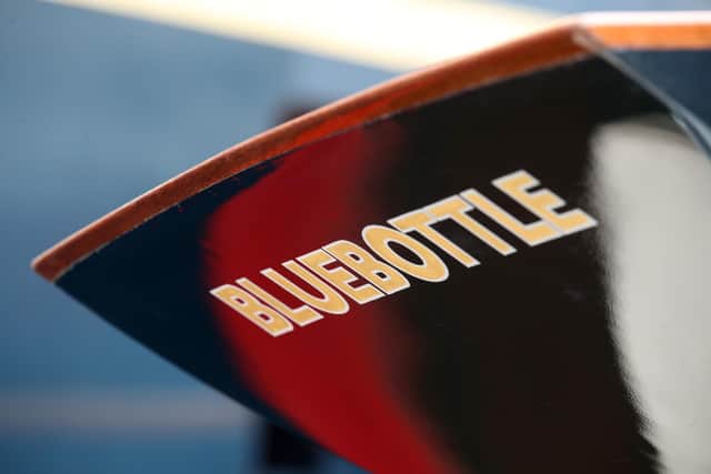The name Bluebottle on the hull of the royal sailing yacht, after it joined the historic fleet at the Royal Yacht Britannia's charitable trust in Edinburgh,