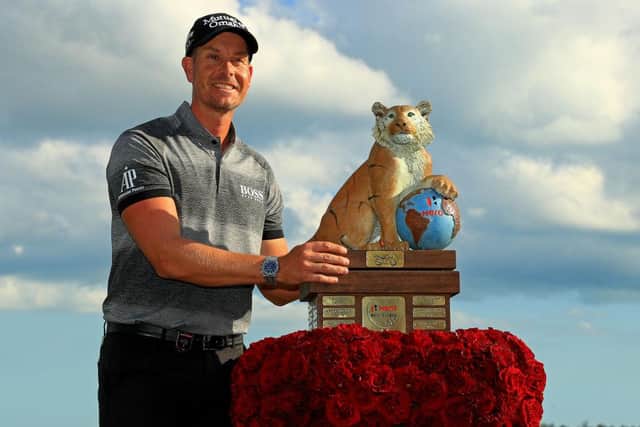 Henrik Stenson poses with the trophy after winning the 2019 Hero World Challenge at Albany in the Bahamas. The Swede is back there this week as defending champion. Picture: Mike Ehrmann/Getty Images.