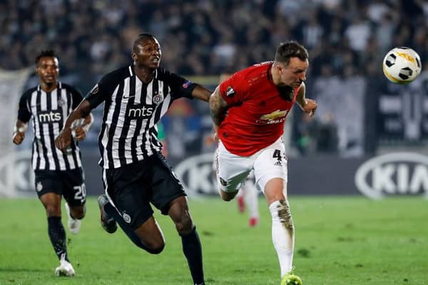 Umar Sadiq in action for Partizan Belgrade against Manchester United. (Photo by Srdjan Stevanovic/Getty Images)