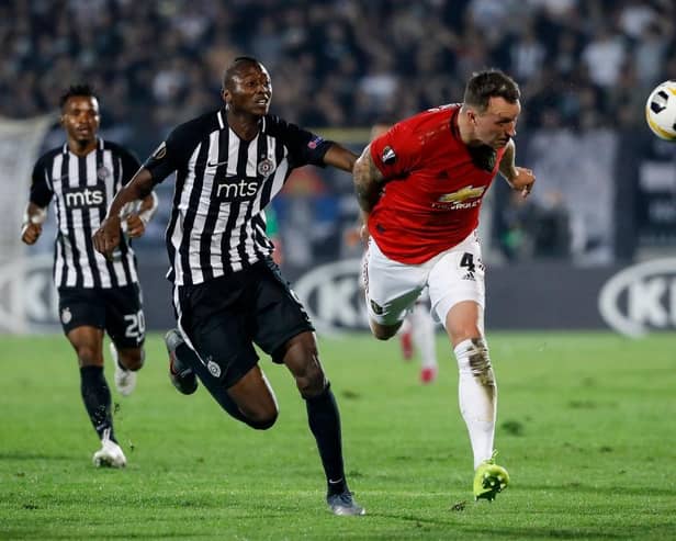 Umar Sadiq in action for Partizan Belgrade against Manchester United. (Photo by Srdjan Stevanovic/Getty Images)