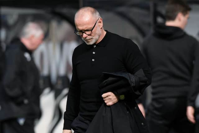 Dunfermline manager John Hughes at full time after the defeat to Queen's Park which confirmed relegation. (Photo by Sammy Turner / SNS Group)