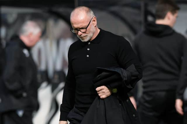 Dunfermline manager John Hughes at full time after the defeat to Queen's Park which confirmed relegation. (Photo by Sammy Turner / SNS Group)