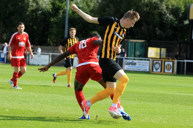 Worksop Town's Mark Simpson in action during a game against Albion Sports.