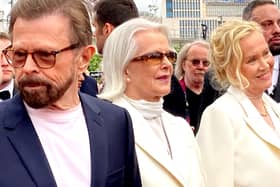 Benny 'photobombs' Bjorn, Anni-Frid and Agnetha at the opening of ABBA Voyage  Photo: Liam Rudden
