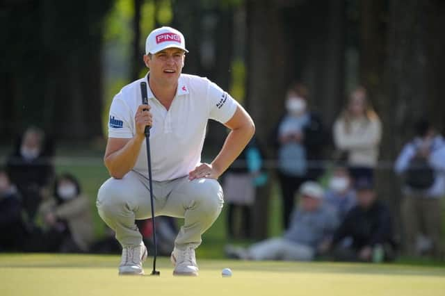 Calum Hill lines up a putt on the 18th green during the final round of the ISPS Handa Championship in Japan. Picture: Yoshimasa Nakano/Getty Images.