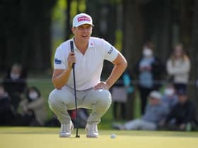 Calum Hill lines up a putt on the 18th green during the final round of the ISPS Handa Championship in Japan. Picture: Yoshimasa Nakano/Getty Images.