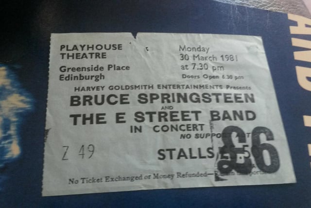 Bruce Springsteen - ticket stub from his 1981 River tour gigs at the Playhouse Theatre, Edinburgh