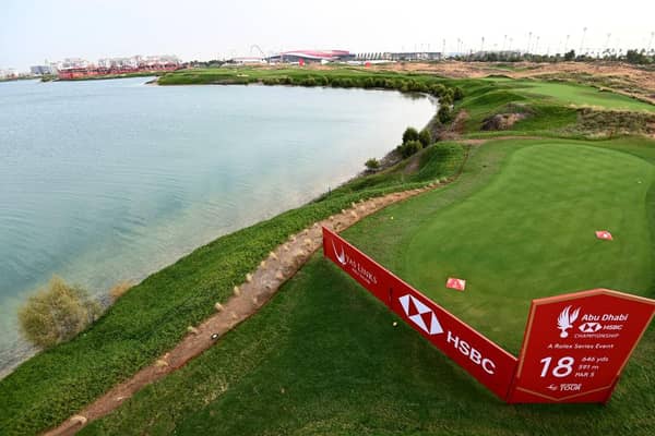 The 18th hole at Yas Links Golf Course, which is staging this week's Abu Dhabi HSBC Championship for the first time. Ross Kinnaird/Getty Images.