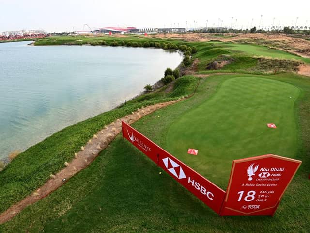 The 18th hole at Yas Links Golf Course, which is staging this week's Abu Dhabi HSBC Championship for the first time. Ross Kinnaird/Getty Images.