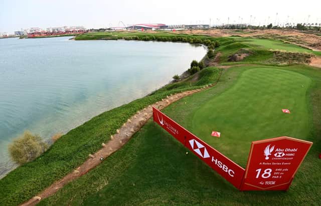 The 18th hole at Yas Links Golf Course, which is staging this week's Abu Dhabi HSBC Championship for the first time. Ross Kinnaird/Getty Images.