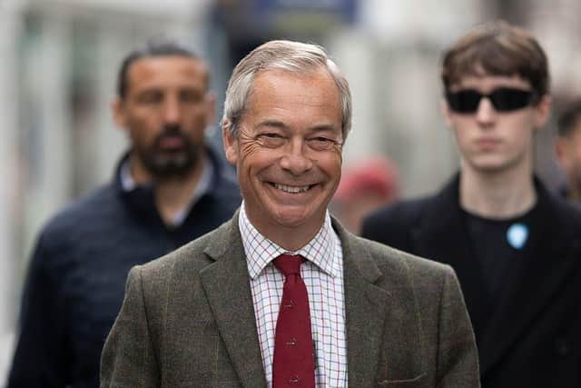Leader of the Reform Party Nigel Farage on a walkabout on April 25, 2025 in Beverley, England. Luke Campbell is the Reform Party Candidate for Mayor of Hull and East Yorkshire, being contested on May 1st, 2025. (Photo by Ryan Jenkinson/Getty Images)