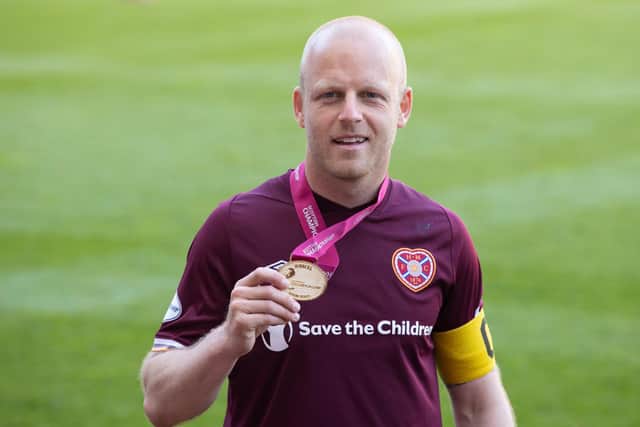 Hearts captain Steven Naismith received his Championship winner's medal last weekend.