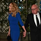 Rupert Murdoch and Jerry Hall arrive at the White House to attend a state dinner (Photo by MANDEL NGAN/AFP via Getty Images)