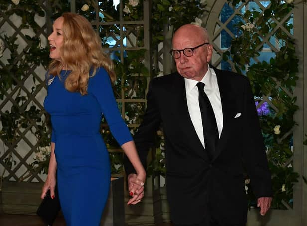 Rupert Murdoch and Jerry Hall arrive at the White House to attend a state dinner (Photo by MANDEL NGAN/AFP via Getty Images)