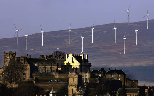 Wind turbines on the hillside behind Stirling Castle (Picture: Jeff J Mitchell/Getty Images)