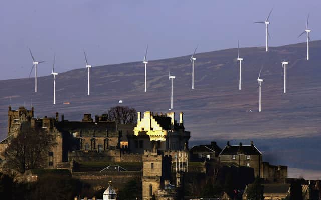 Wind turbines on the hillside behind Stirling Castle (Picture: Jeff J Mitchell/Getty Images)