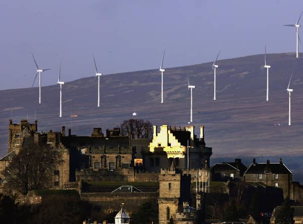 Wind turbines on the hillside behind Stirling Castle (Picture: Jeff J Mitchell/Getty Images)