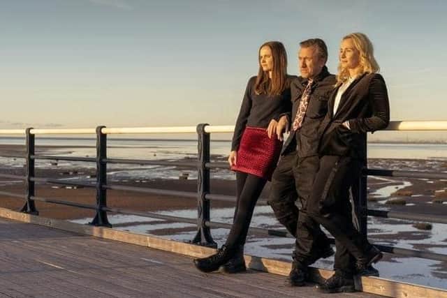 Abigail Lawrie with Tim Roth and Christina Hendricks in Sky Atlantic crime drama Tin Star (2017–2020), the role that won her a Scottish BAFTA in 2021. Pic: Sky Atlantic