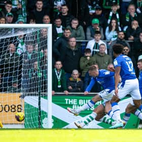 Alex Mitchell scores St Johnstone's equaliser in the 2-1 defeat to Celtic at McDiarmid Park. (Photo by Ross MacDonald / SNS Group)