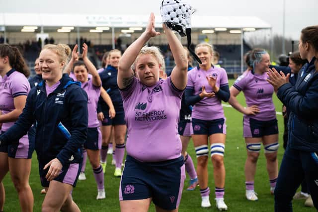 Lana Skeldon celebrates Scotland's win over Italy in the TikTok Women's Six Nations. (Photo by Ross Parker / SNS Group)
