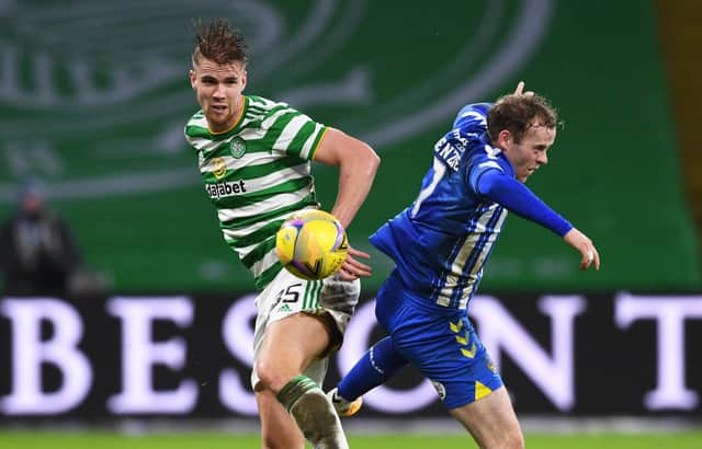 Celtic's Kris Ajer and Rory McKenzie of Kilmarnock in action during the last meeting between the two teams