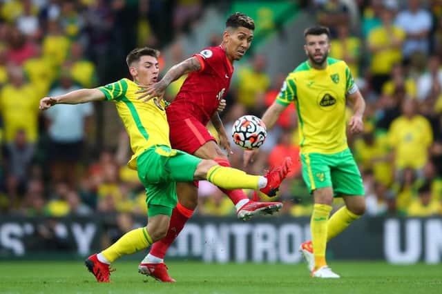 Billy Gilmour in action against Liverpool as the Chelsea loanee and Scottish international makes his debut for Norwich City. Picture: Getty